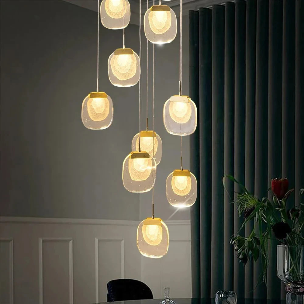 Gold Crystal Staircase Chandelier: Luxury Indoor Lighting for Dining Room & Hallway