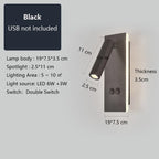 Black Brass LED Wall Lamp with USB Port & Switch - 3W Spotlight for Bedroom
