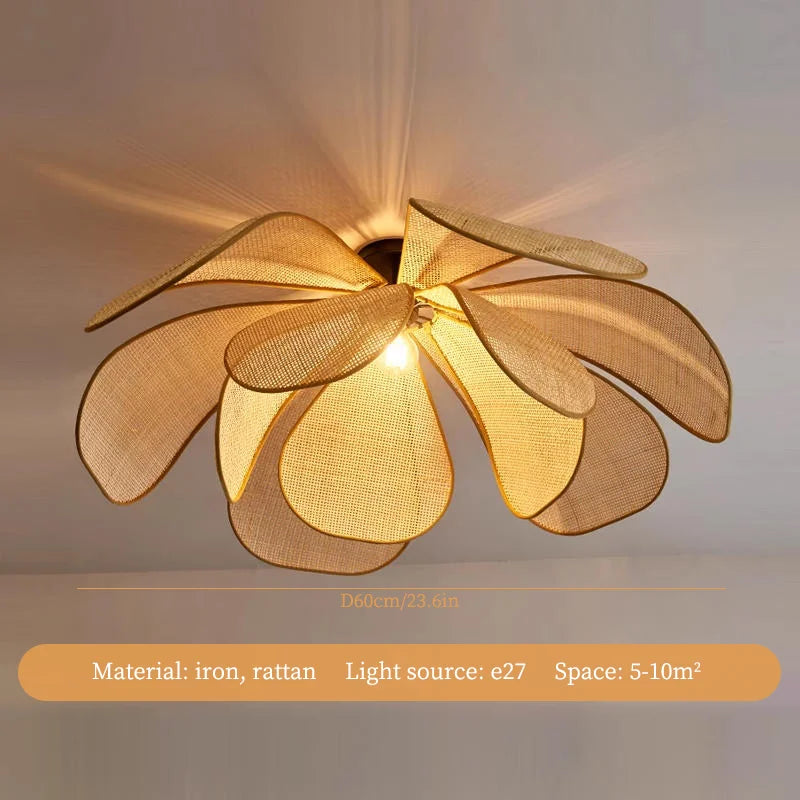 Petals Rattan Chandelier: Japan Style Wicker Pendant Lights for Living Room