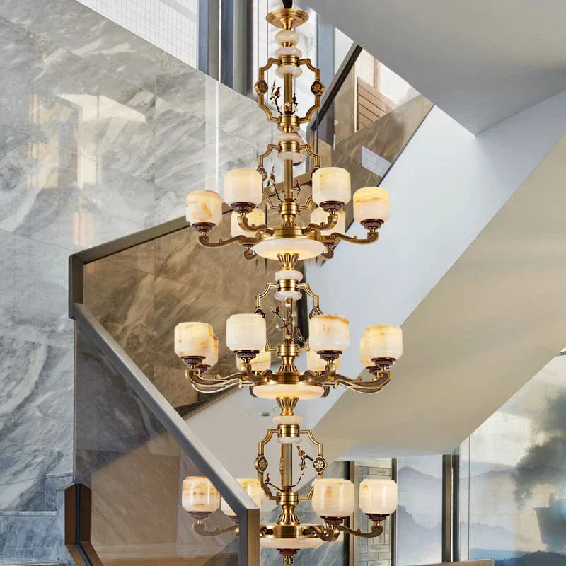 Jade Zinc Alloy Chandelier for Living Room, Restaurant, Hall - Elegant Chinese Design