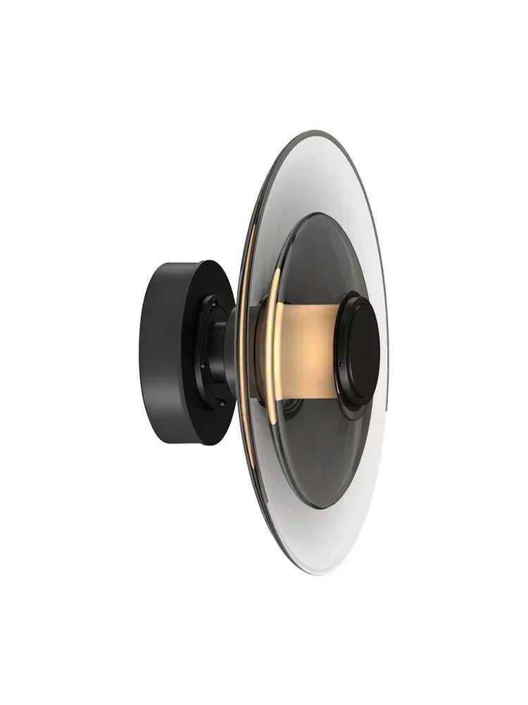 Amber Glass Disc Wall Lamp: Modern Minimalist LED Sconce Lighting Fixture
