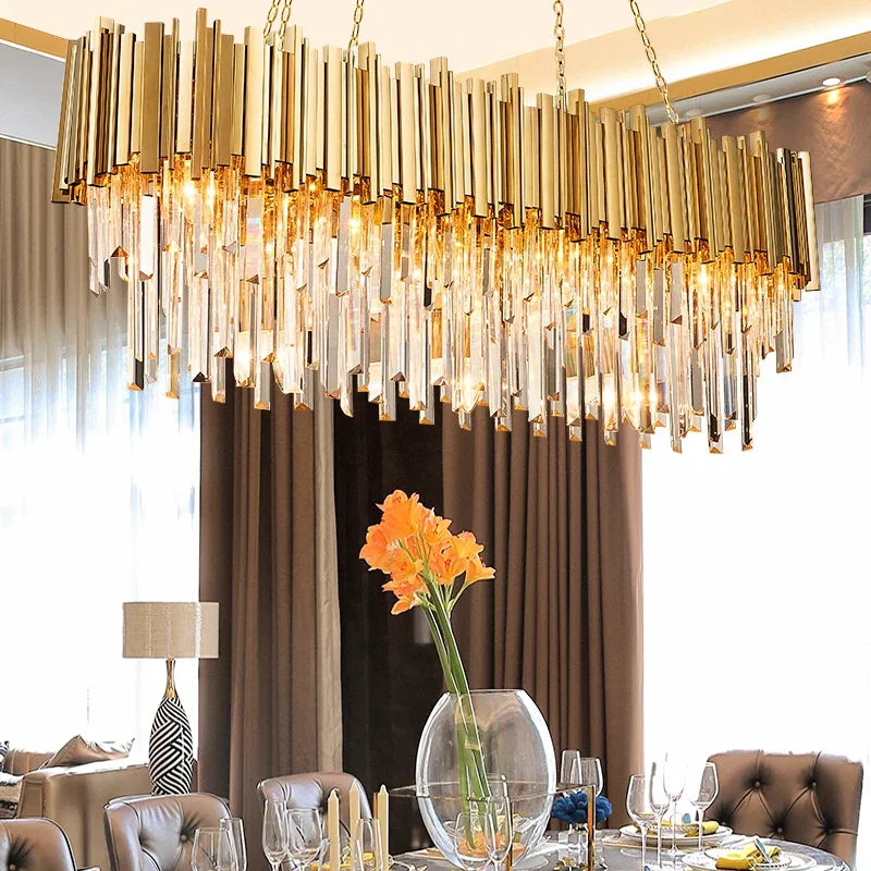 Gold Crystal Chandelier: Modern Luxury LED Pendant Lights for Living, Dining, Bedroom Decor