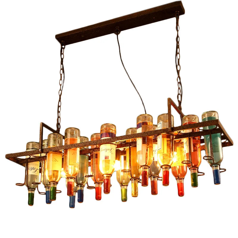 Rust Metal Wine Bottle Chandelier for Cafe LOFT Bar Lighting
