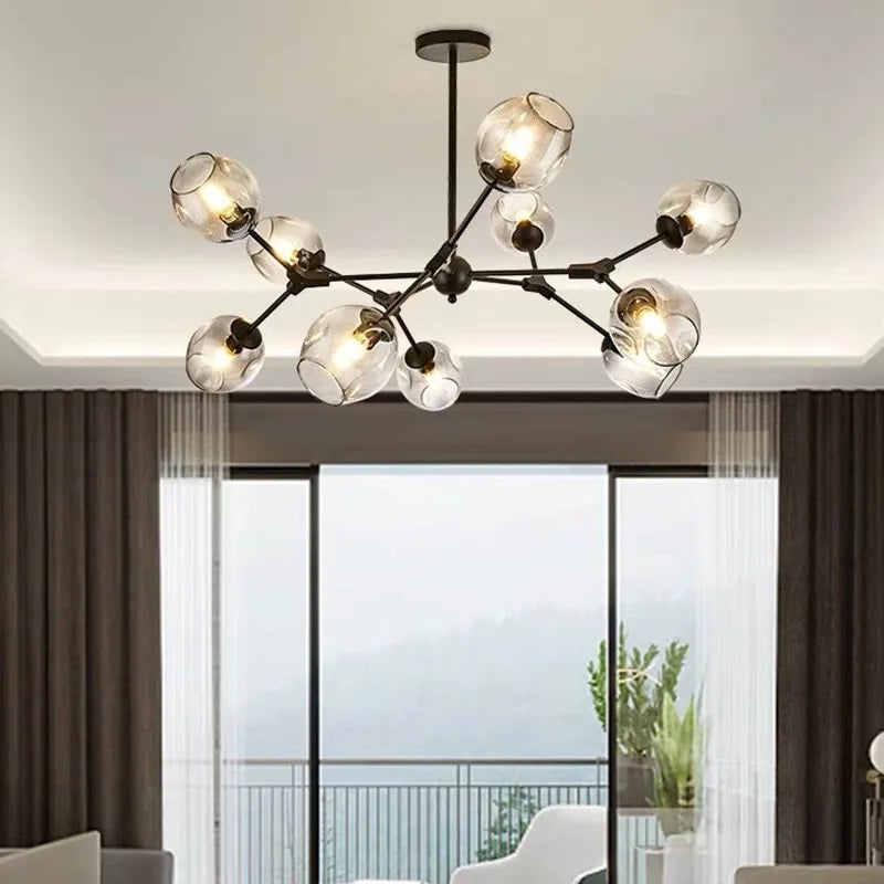 Nordic Glass Pendant Chandelier in Black Gold for Living Room, Bedroom, Dining Room