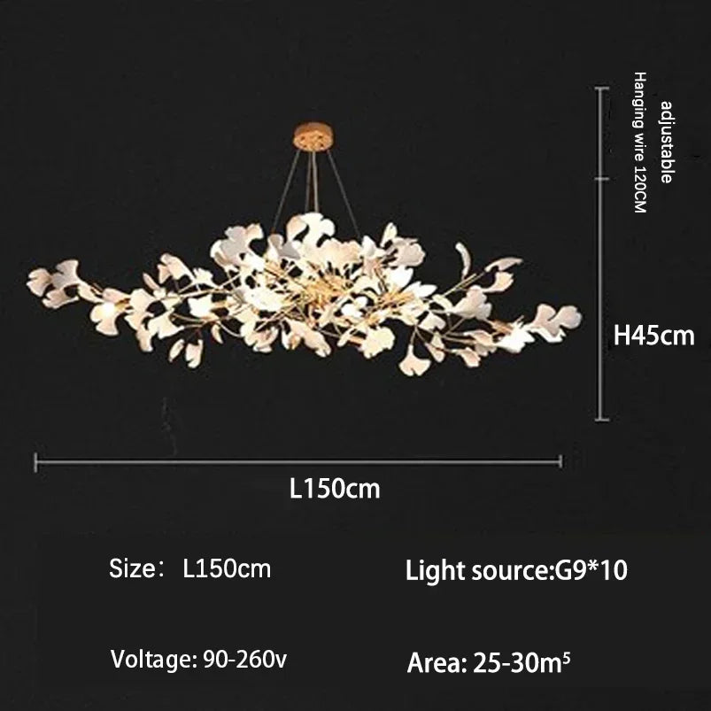 Nordic Ginkgo Branch Leaf Ceiling Chandelier Pendant Lamp for Living Room Home Decor