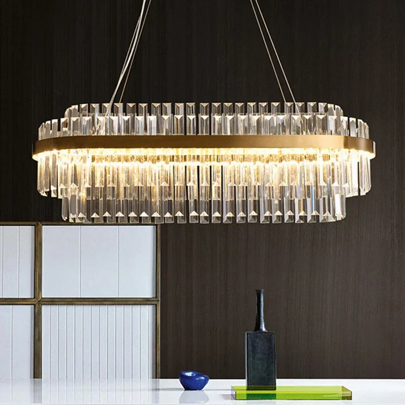 Luxury Crystal Golden Gloss LED Ceiling Chandelier for Dining & Living Room