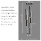 Nordic Black Rectangle LED Chandelier for Living Room, Dimmable Stairs Pendant Lighting