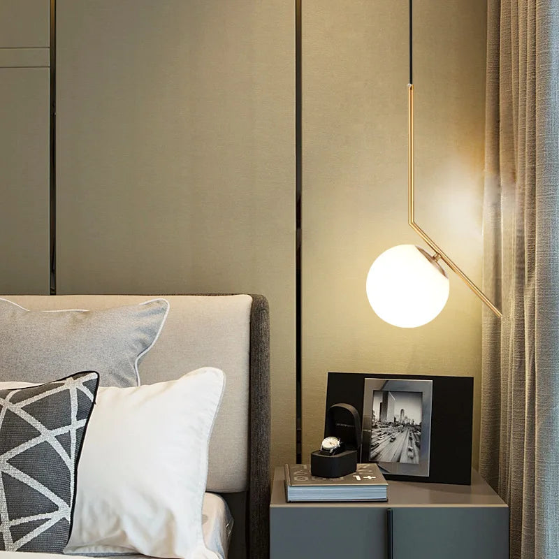 Modern Nordic Bedside Chandelier | Luxury Minimalist Bedroom Light | Single Head Pendent Lamp