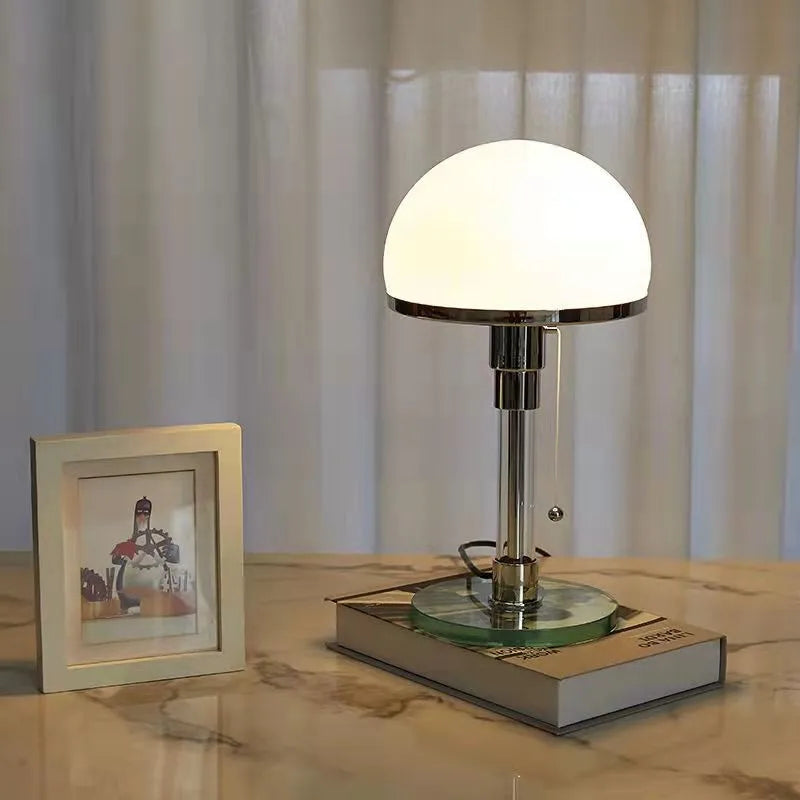 Bauhaus Mushroom Table Lamp - Milk White Glass, Bedroom & Coffee Table Lighting