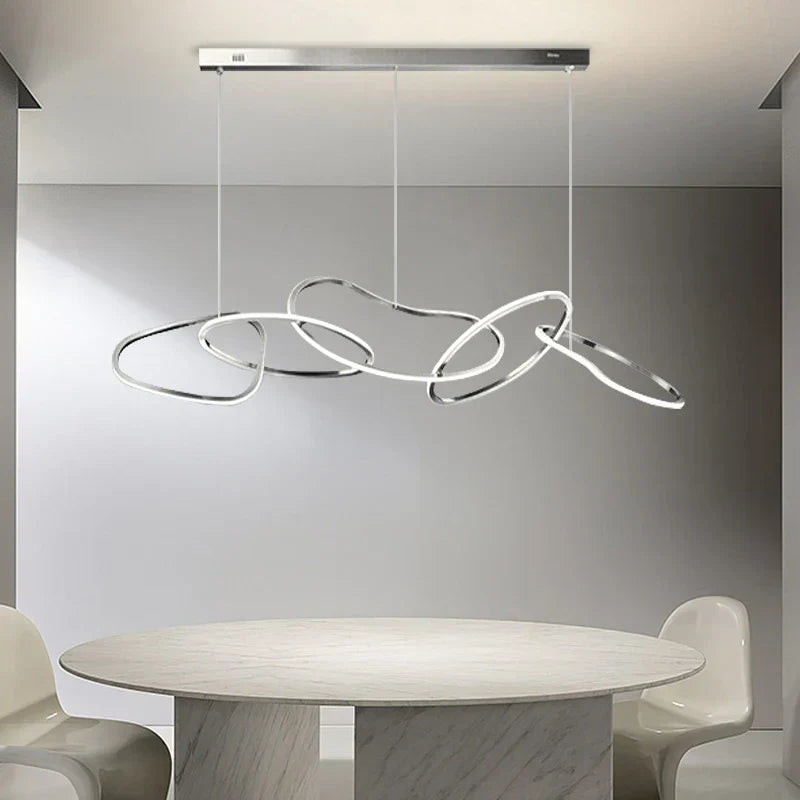 Chrome Stainless Steel LED Pendant Light - Modern Minimalist Dining Room Island Lamp
