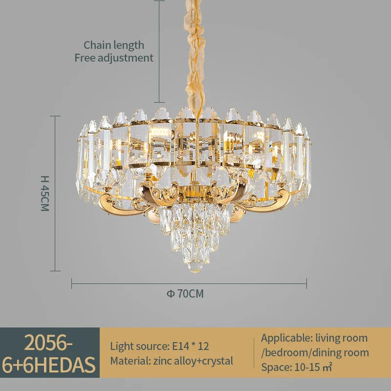 Crystal Chandelier: American Luxury LED Pendant for Living Room, Dining Room, and Bedroom