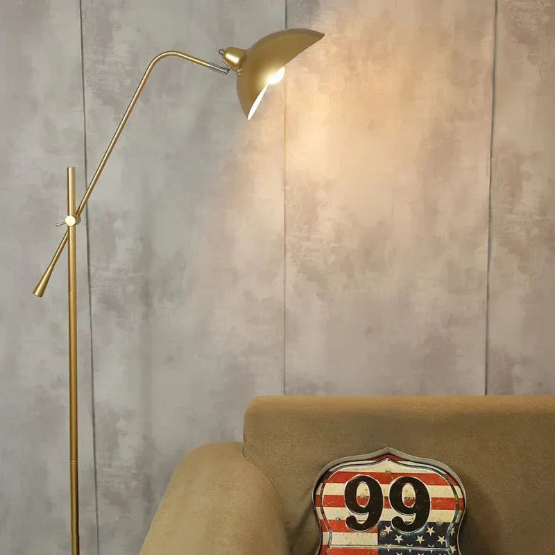 Nordic Gold Metal Floor Lamp Adjustable Length Marbled Base Light