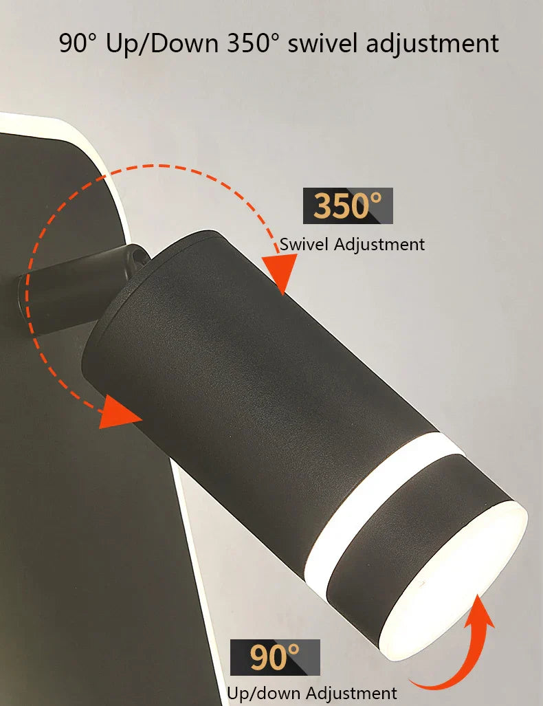 LED Wall Sconce Lamp Touch Switch USB Bedside Reading Light Tri-color Diammable