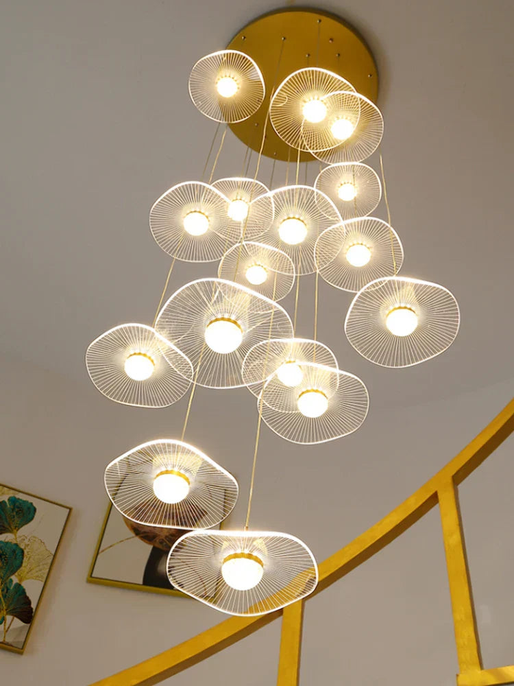 Gold Acrylic Chandeliers LED Pendant Lamp Modern Staircase Living Room Lighting