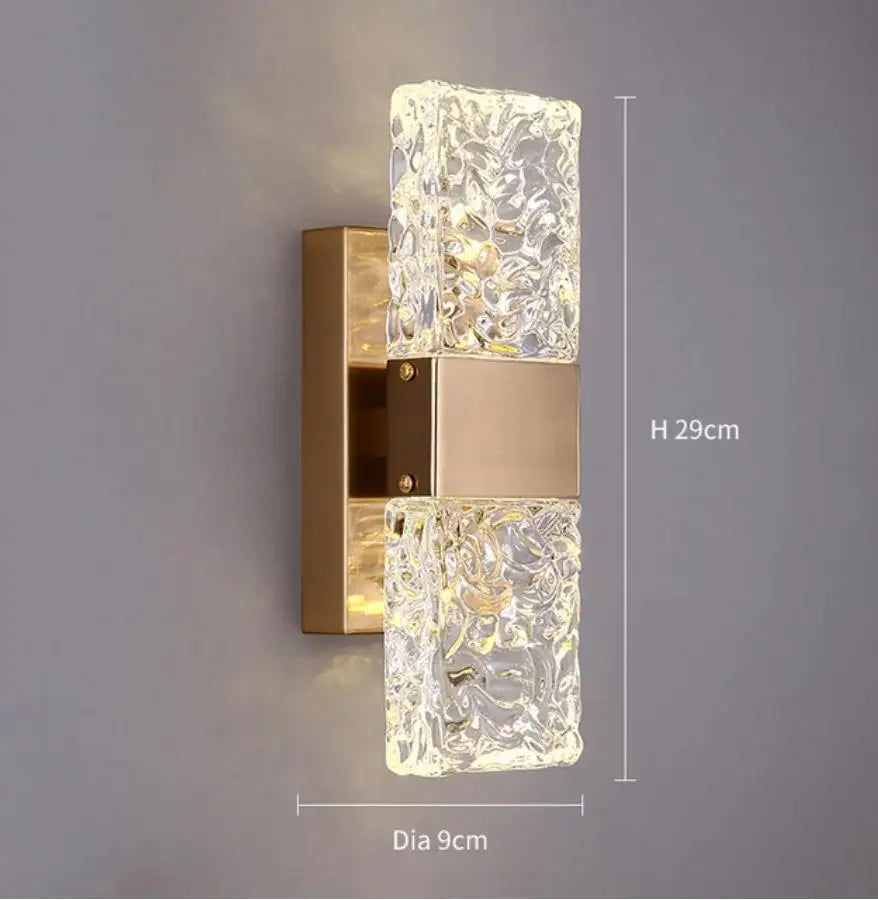 Luxury Crystal Glass Wall Sconce Light Fixture Gold for Bedroom Living Room