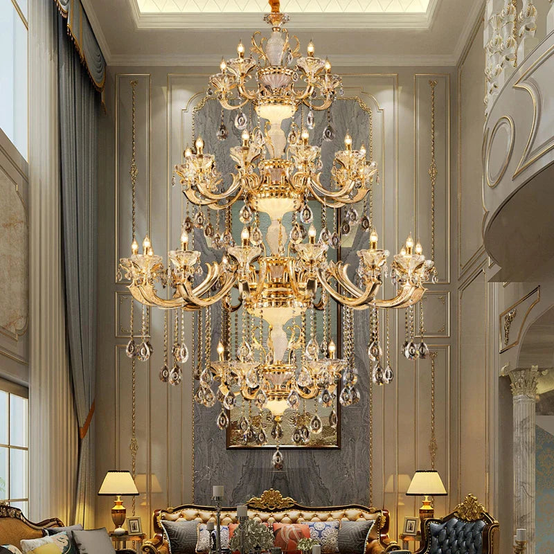 European Crystal Chandelier | Luxe Villa Hall Lighting | Zinc Alloy Middle Floor Lamp