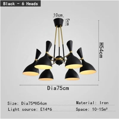 Afralia Nordic LED Multiple Head Chandelier - Black/White Iron Art - Living Room/Bedroom/Kitchen/Hotel