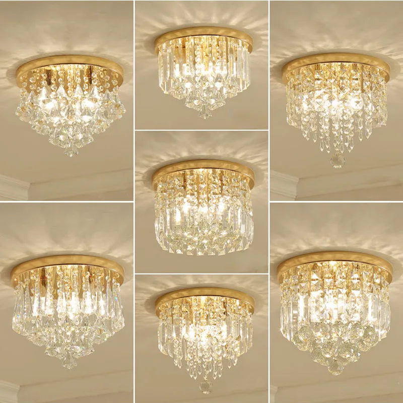 Crystal Round Ceiling Lights: Champagne/Clear Stainless Steel Design for Luxe Spaces