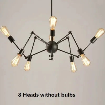 Retro Spider Iron Chandelier: Adjustable, Rotatable, Industrial Living Room Lighting
