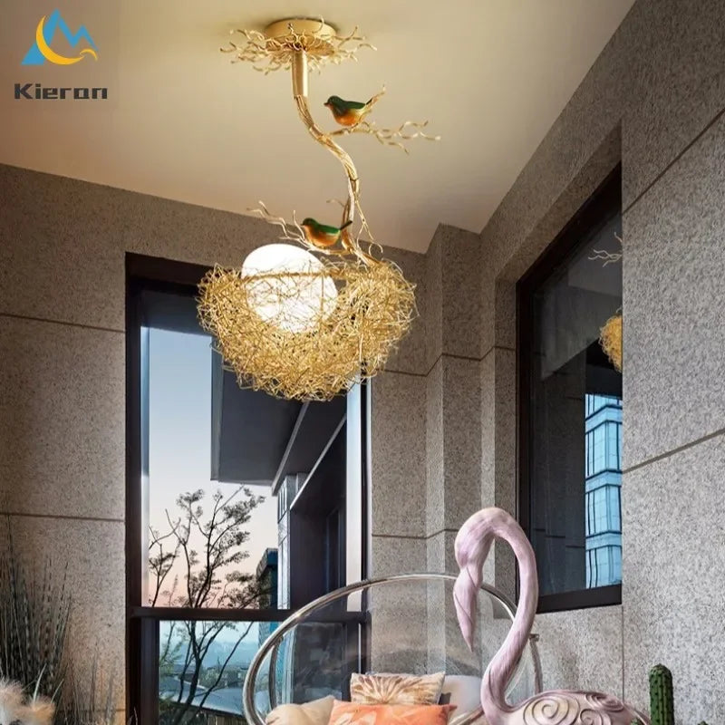 Bird's Nest Glass LED Ceiling Lamp for Modern Nordic Living Room Decor