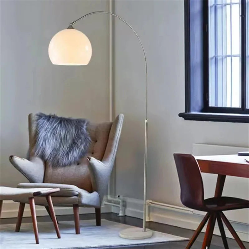 Nordic Orange Arc Floor Lamp with Marble Base - Dimmable LED Stand Lamp