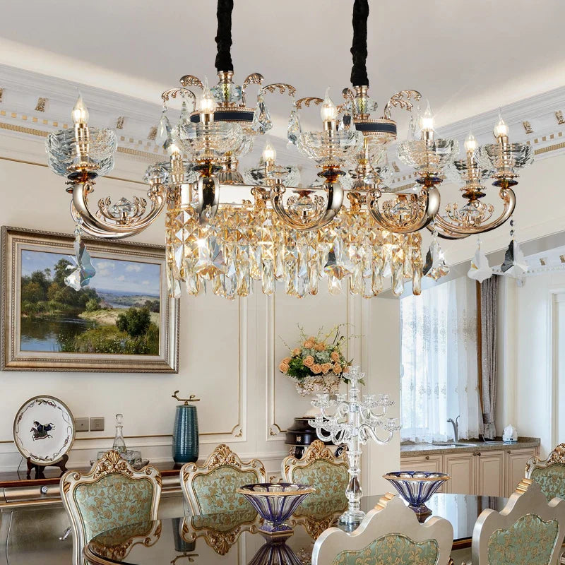 Jade Crystal Chandelier: Elegant European Living Room Lamp