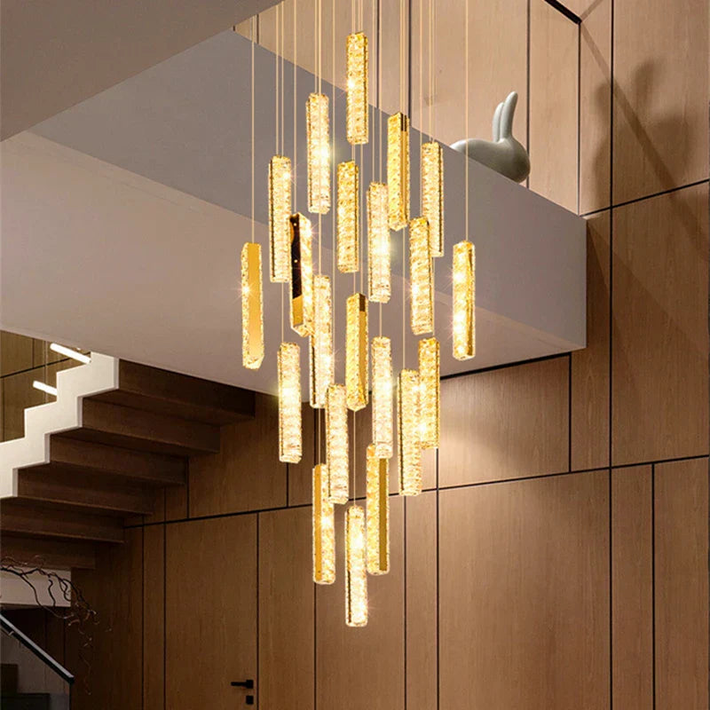 Luxury Crystal LED Chandelier for Modern Living Room and Spiral Staircase