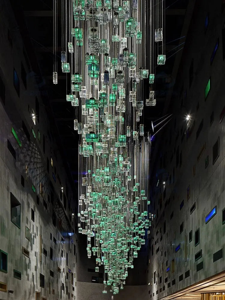 Crystal Cube Pendant Light: Modern Designer Chandelier for Home & Hotel Settings