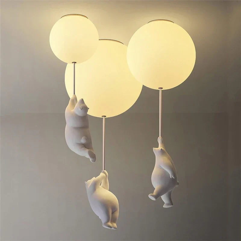 Nordic White Bear Kid Ceiling Lamp: Children's Room Decoration LED Pendant Light.