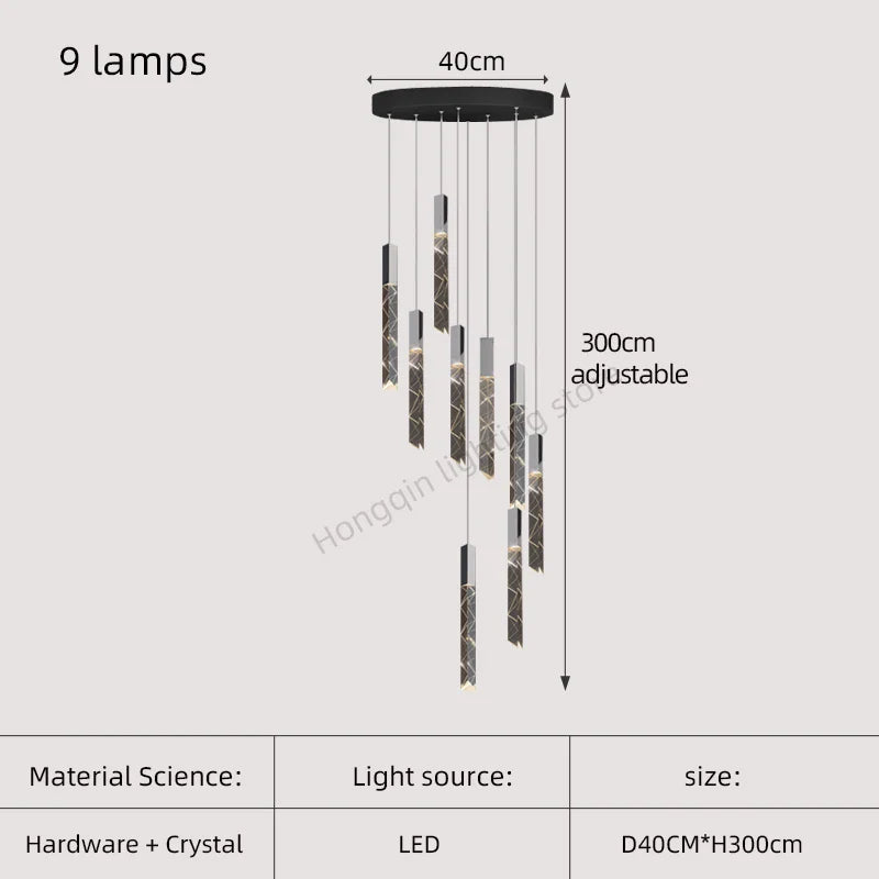 Gold Crystal Stairs Chandelier Luxe LED Pendant Light Luxury Indoor Lighting