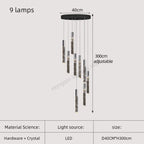 Gold Crystal Stairs Chandelier Luxe LED Pendant Light Luxury Indoor Lighting