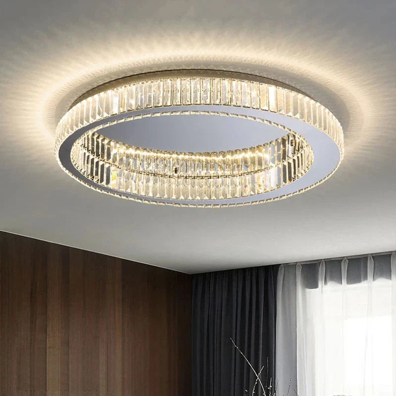 Crystal LED Chrome Ceiling Light Stainless Steel Art Lighting