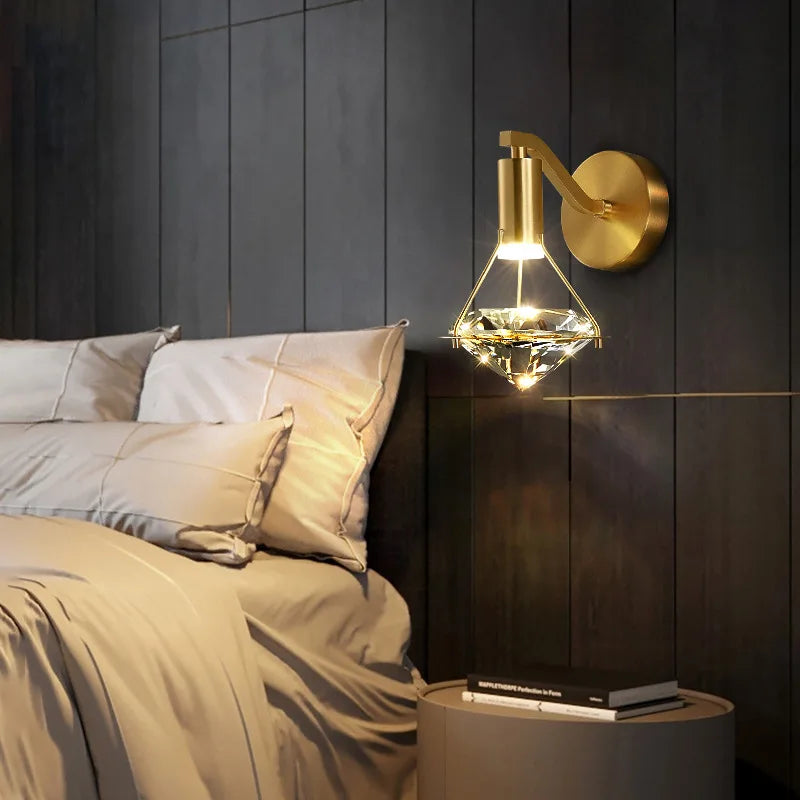 Crystal Diamond Wall Lamp: Modern Nordic Luxury Lighting for Bedroom & Living Room