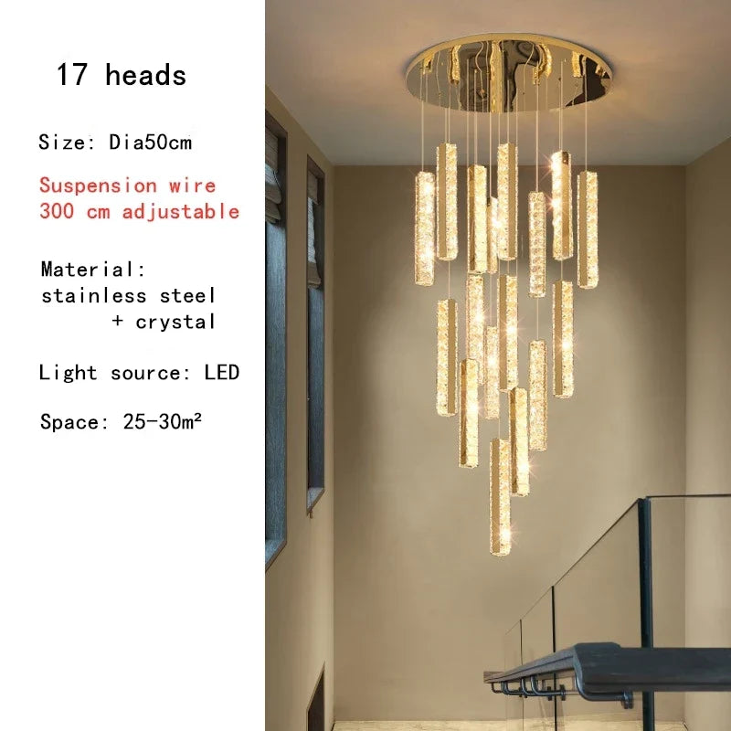Luxury LED Crystal Spiral Staircase Chandelier for Duplex Villa | Elegant Restaurant Decor
