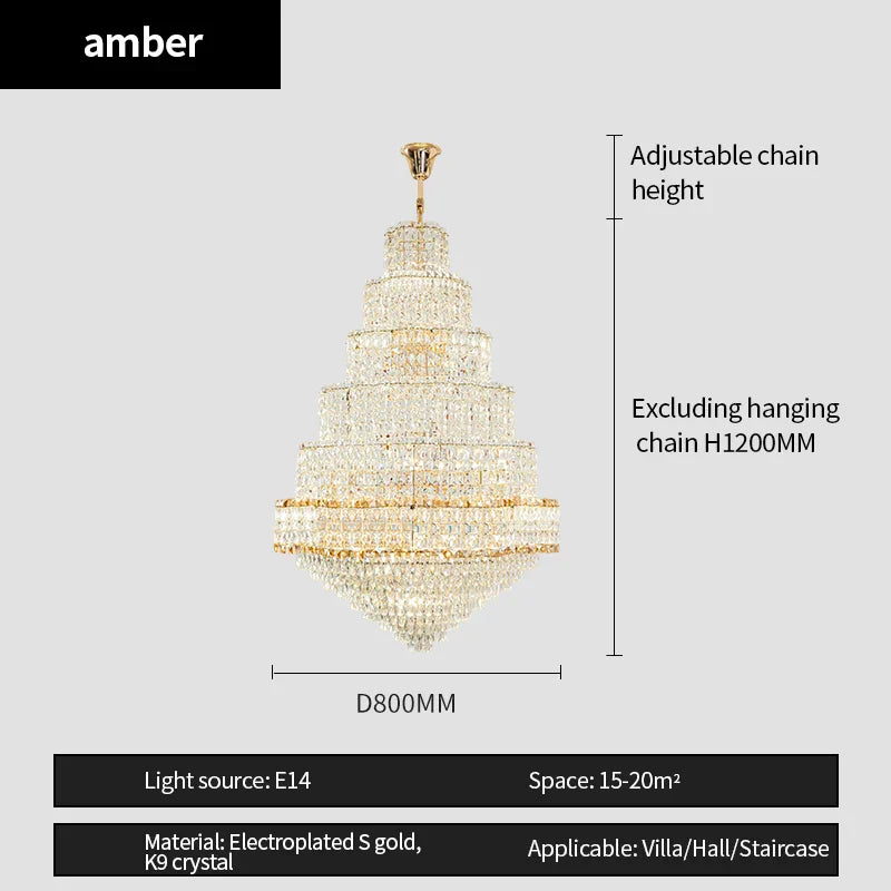 Rotating Crystal Chandelier for Duplex Villa Luxury Décor