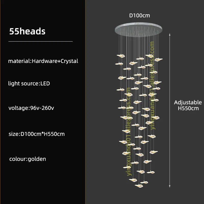 Crystal Glass Staircase Chandelier: Modern Nordic Luxury Living Room Lighting