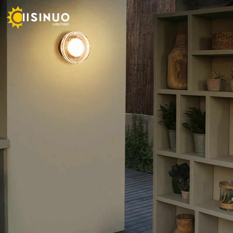 Outdoor Round Black Aluminum LED Wall Light for Porch Entryway Decor