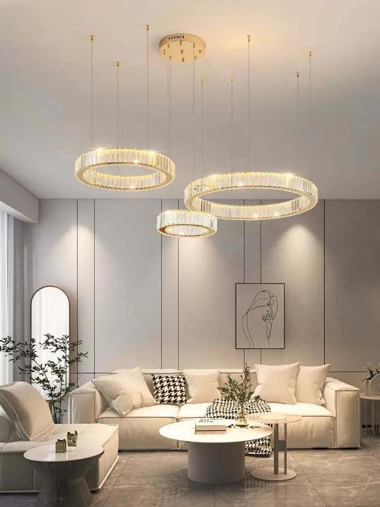Luxury Crystal Chandeliers: Dimmable LED Steel Lighting for Villa Staircase & Foyer