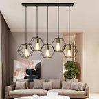Geometric LED Chandelier: Modern Metal Frame Light for Dining Room or Bedroom