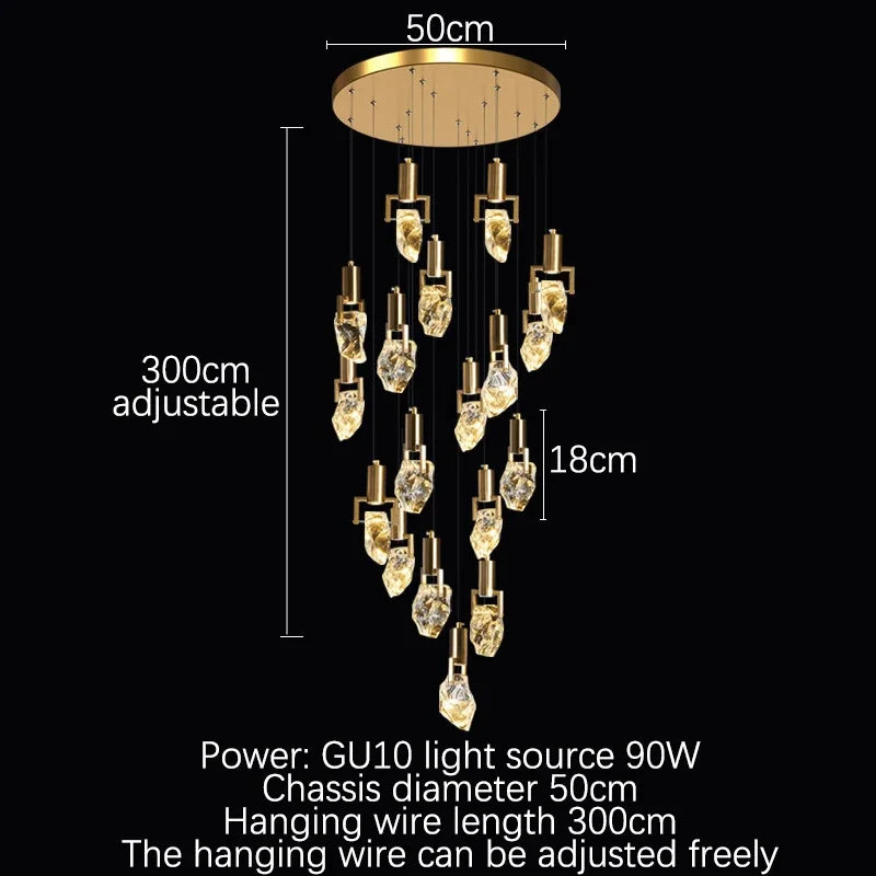Elegant Diamond Crystal Chandelier LED Light Fixture Gold Home Decor