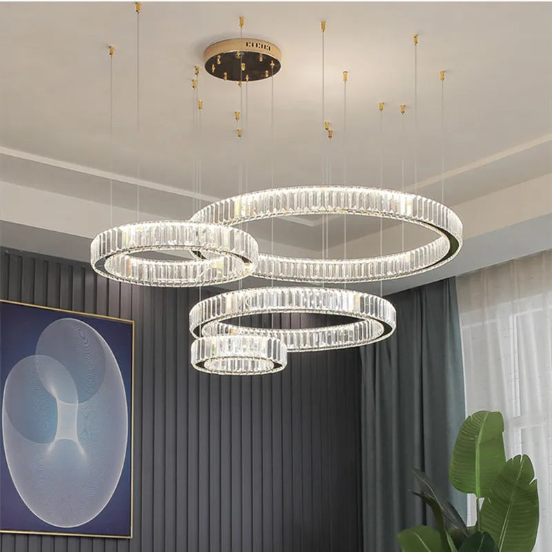 Luxury Crystal Chandeliers: Dimmable LED Steel Lighting for Villa Staircase & Foyer