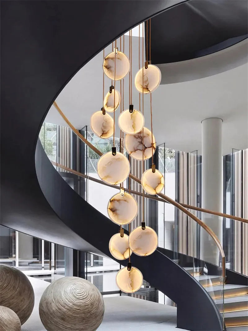 Marble LED Chandelier | Modern Luxury Staircase & Lobby Light Fixture