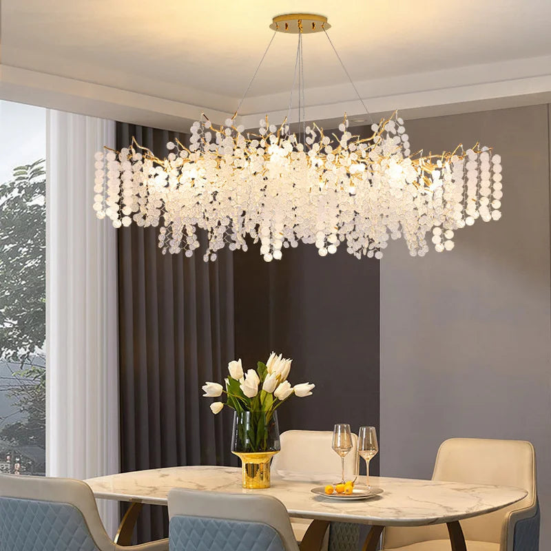 Round Crystal Pendant Chandelier for High-End Luxury Home LED Lighting