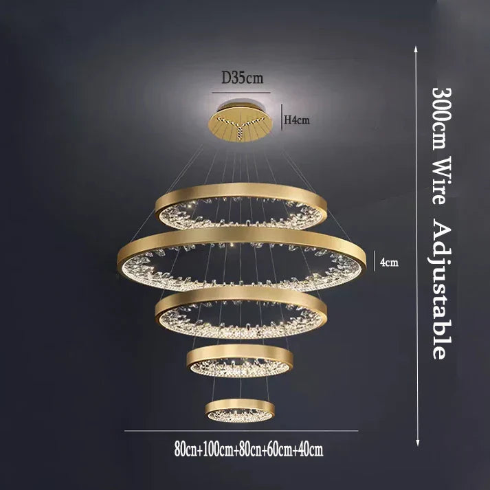 Crystal LED Chandelier Circle Hanging Lamp - Modern Luxury Dimmable Lighting