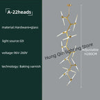 Gold Branch LED Chandelier for Duplex Villa Staircase - Modern Indoor Lighting