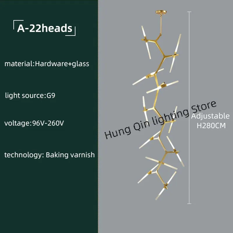 Gold Branch LED Chandelier for Duplex Villa Staircase - Modern Indoor Lighting