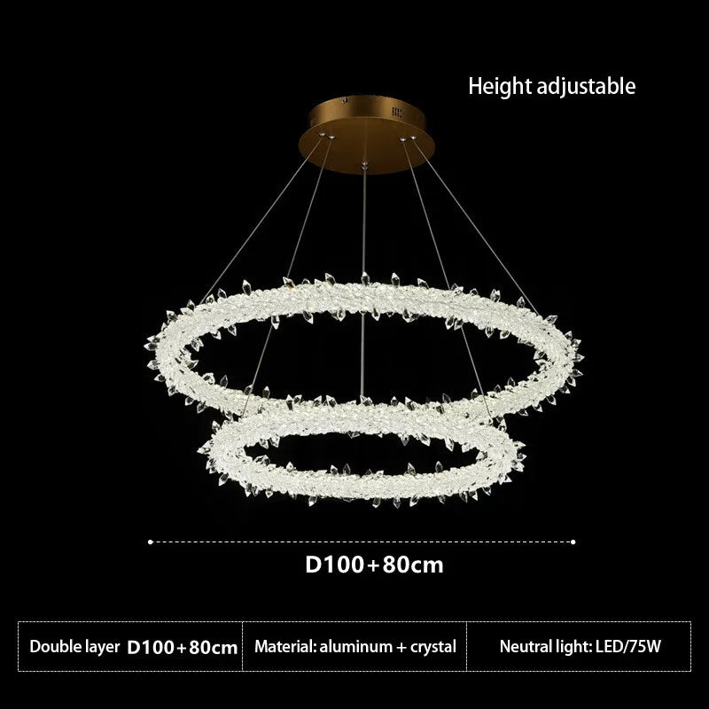Crystal Flower LED Chandelier Round Ring Pendant for Dining Living Room Lighting