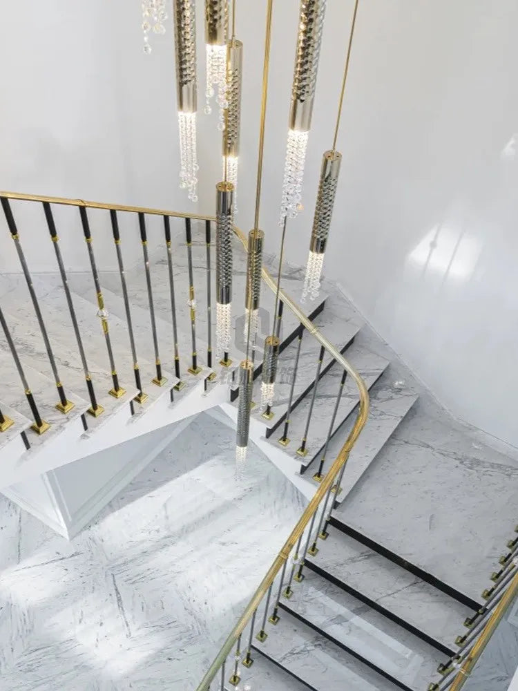 Crystal LED Staircase Chandelier: Modern Luxury Ceiling Lighting for Living Room Hall Loft