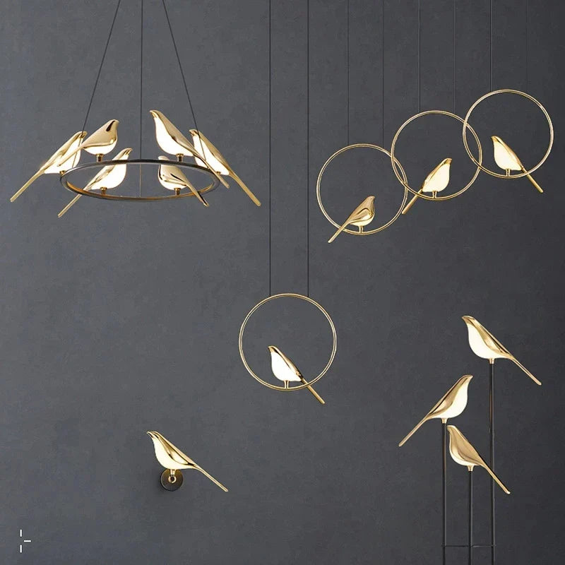 Gold Magpie Bird Ceiling Chandelier: Modern Home Interior Lighting for Living Dining Kitchen
