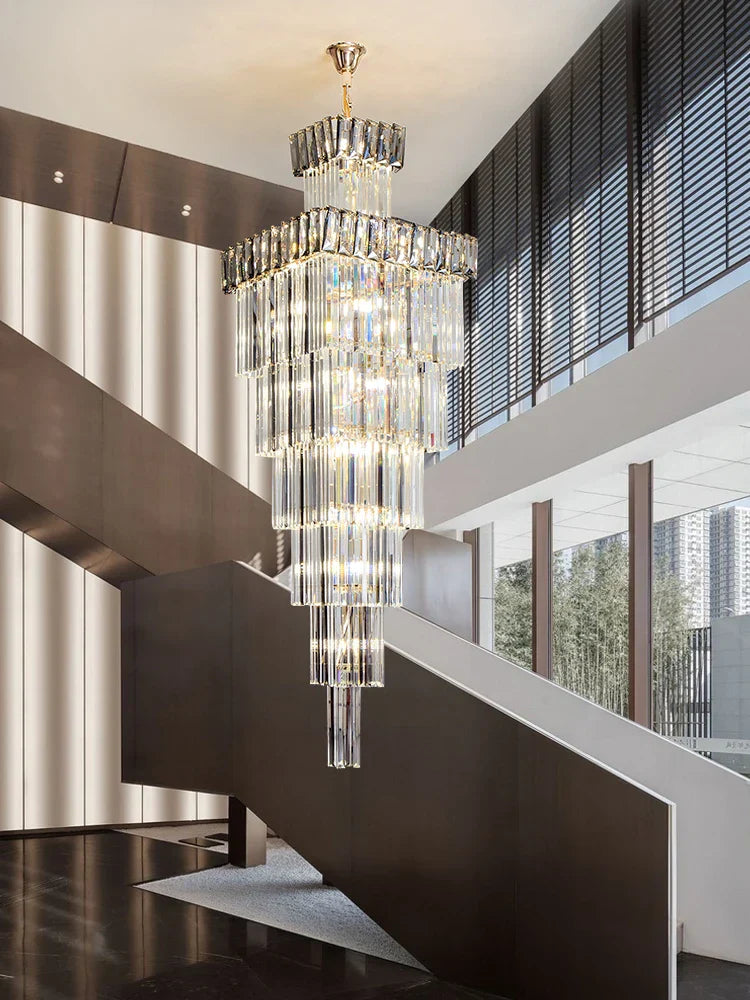 Crystal Chandelier: Luxury Spiral Staircase Pendant Light for Duplex Hollow Loft